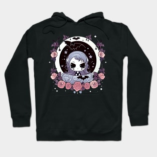 Gothic Portrait of Kawaii Vampire Girl with flowers and bats Hoodie